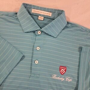 HOLDERNESS & BOURNE Polo Shirt Mens Large Striped Short Sleeve Turquoise‎ Blue